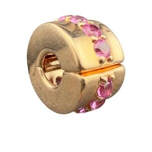 Pandora Rose Gold Plated Pink Sapphire Pave Clip Charm ALE MET